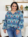Double Take Full Size Printed Balloon Sleeve Blouse - Hovatok