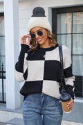 Angel Wings Color Block Round Neck Dropped Shoulder Sweater - Hovatok