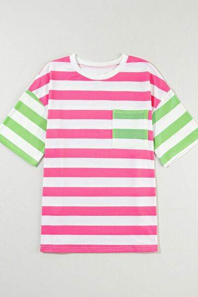 Contrast Striped Round Neck Half Sleeve T-Shirt - Hovatok