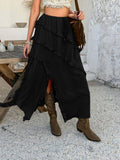 Devine Slit Drawstring Ruffled Skirt - Hovatok