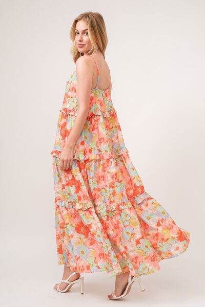 And The Why Floral Ruffled Tiered Maxi Adjustable Strap Cami Dress - Hovatok