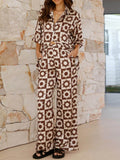Printed Collared Neck Top and Pants Set - Hovatok