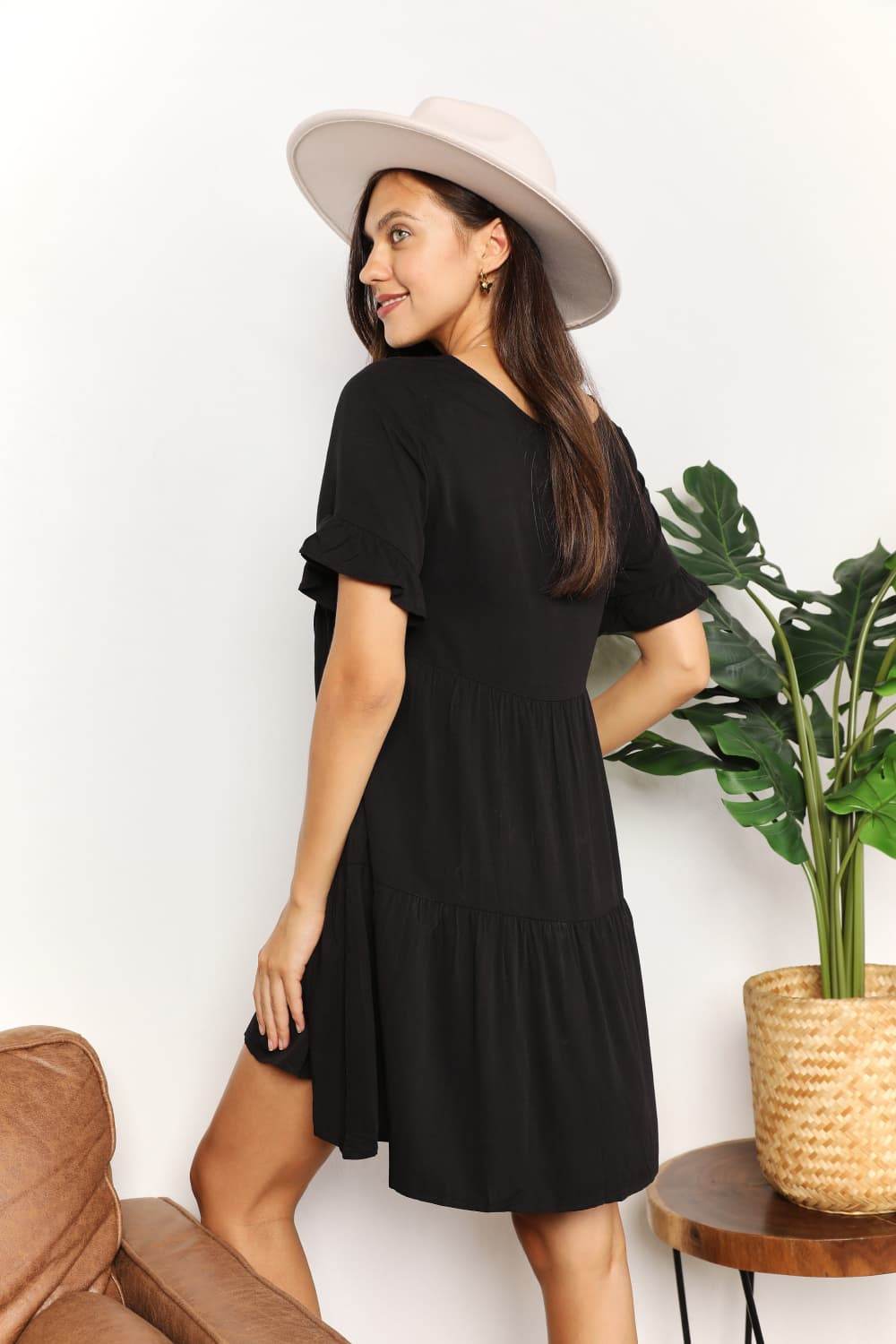 Mandy V-Neck Flounce Sleeve Tiered Dress - Hovatok