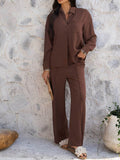 Devine Collared Neck Long Sleeve Top and Pants Set - Hovatok