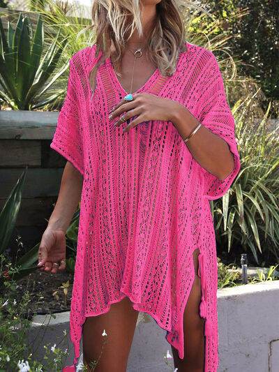 Angel Wings Cutout V-Neck Cover-Up with Tassel - Hovatok