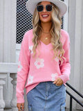 Angel Wings Flower V-Neck Long Sleeve Sweater - Hovatok