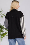 Celeste Full Size Striped Button Up Dropped Shoulder Shacket - Hovatok