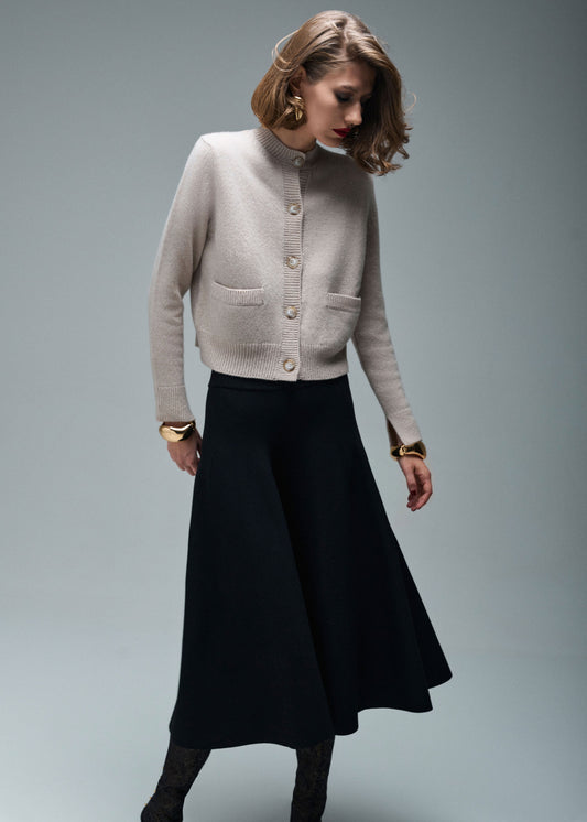 NYLA CROPPED CASHMERE CARDIGAN IN SAND