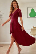 Lace Cutout V-Neck Short Sleeve Dress - Hovatok