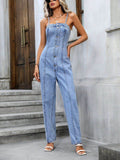 Spaghetti Strap Denim Overalls with Pockets - Hovatok