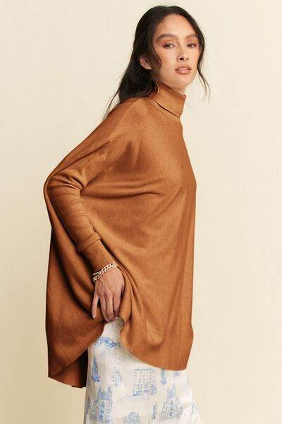 Davi & Dani High-Low Turtleneck Long Sleeve Knit Top - Hovatok