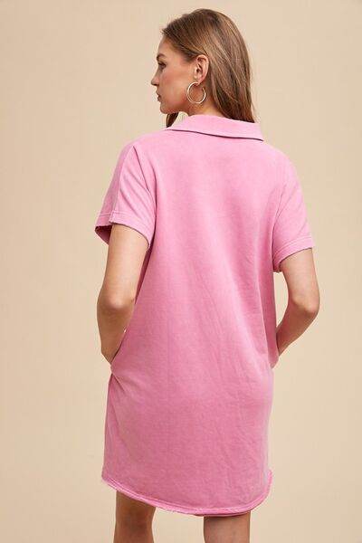 Annie Wear Mineral Washed Johnny Collar Short Sleeve Dress - Hovatok