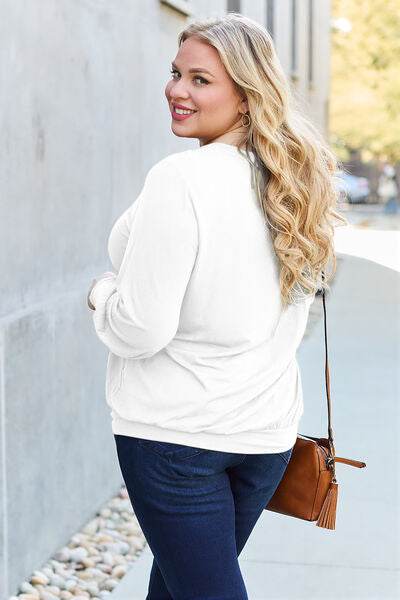 Basic Bae Full Size V-Neck Lantern Sleeve Top - Hovatok