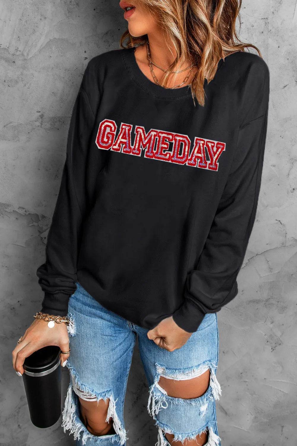 GAME DAY Round Neck Long Sleeve Sweatshirt - Hovatok
