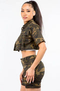 American Bazi Full Size Camouflage Short Sleeve Cropped Jacket - Hovatok