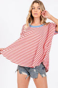 Ces Femme Striped Round Neck Short Sleeve T-Shirt - Hovatok