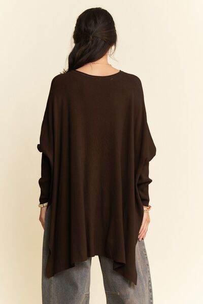 Davi & Dani High-Low Side Slit Batwing Sleeve Top - Hovatok