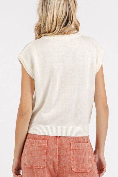 Mittoshop Contrast Letter Round Neck Cap Sleeve Knit Top - Hovatok