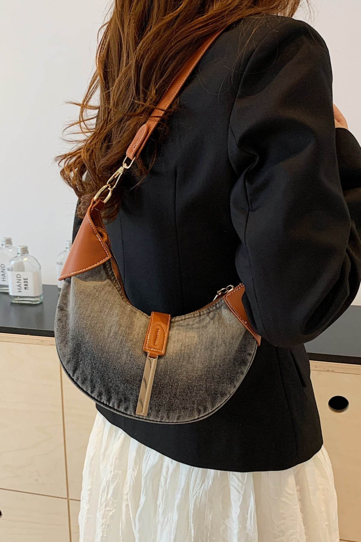 Contrast Denim Shoulder Bag - Hovatok