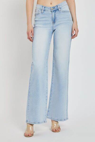 RISEN Full Size Wide Leg V Dipped Front Waist Jeans - Hovatok