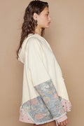 POL Floral Patchwork Distressed Drawstring Hoodie - Hovatok