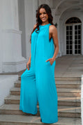 Double Take Full Size Tie Back Cutout Sleeveless Jumpsuit - Hovatok