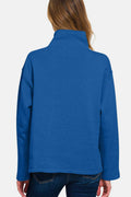 Zenana Turtleneck Half Snap Fleece Sweatshirt - Hovatok