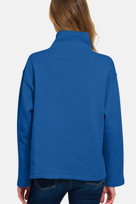 Zenana Turtleneck Half Snap Fleece Sweatshirt - Hovatok