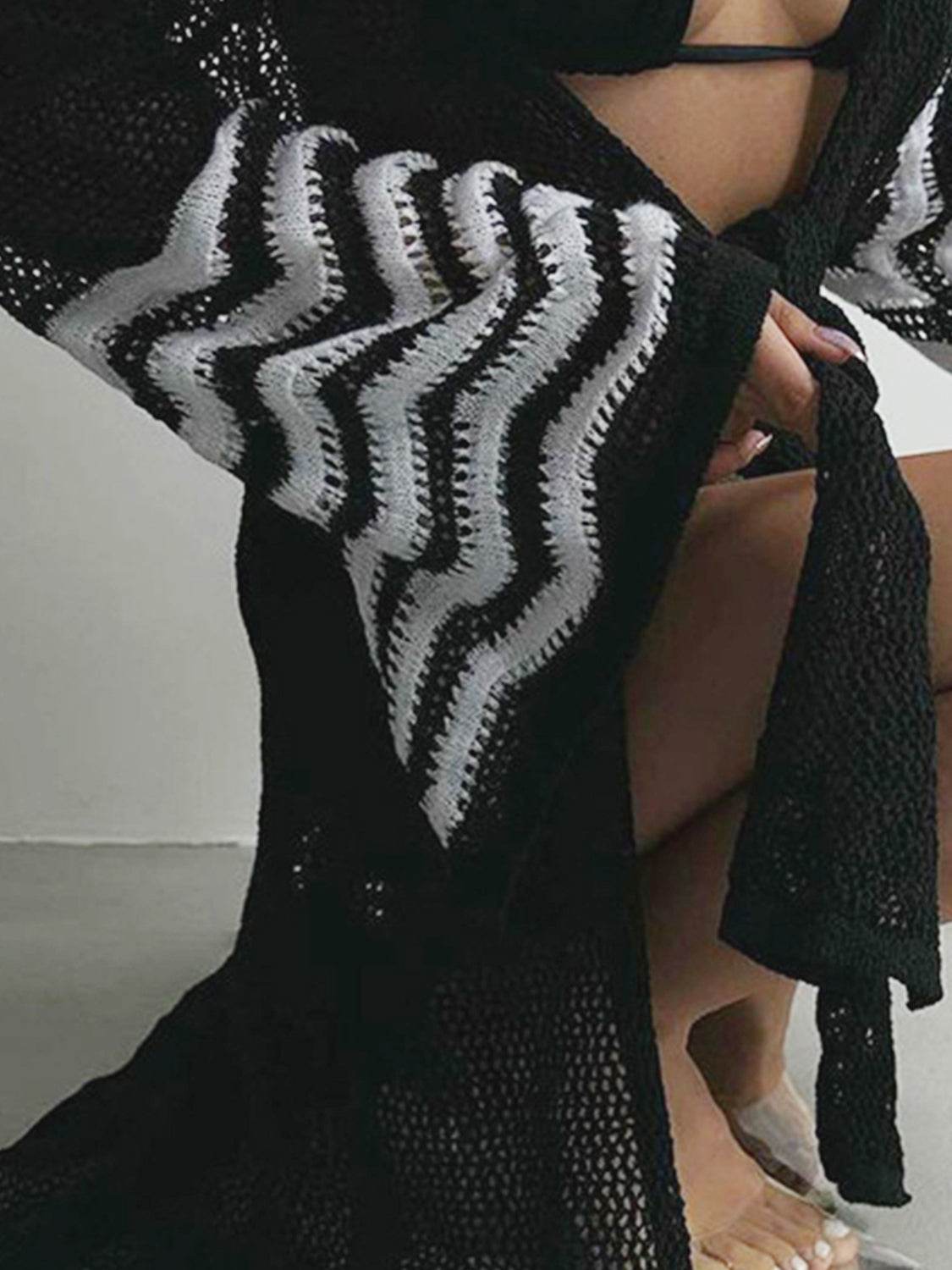Openwork Striped Flare Sleeve Cover-Up - Hovatok