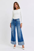 Judy Blue Full Size Distressed High Waist Wide Leg Jeans - Hovatok