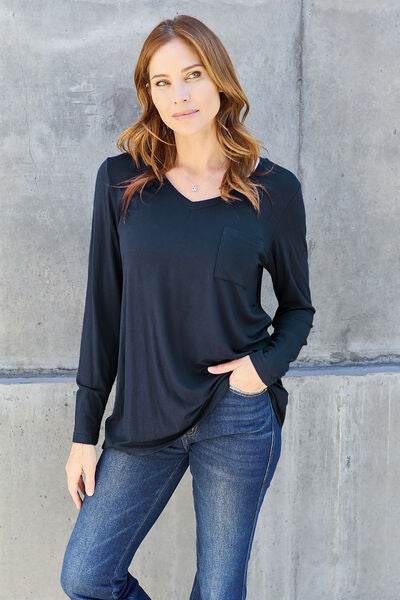 Basic Bae Full Size V-Neck Long Sleeve Top - Hovatok