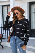 Angel Wings Striped Round Neck Long Sleeve Sweater - Hovatok