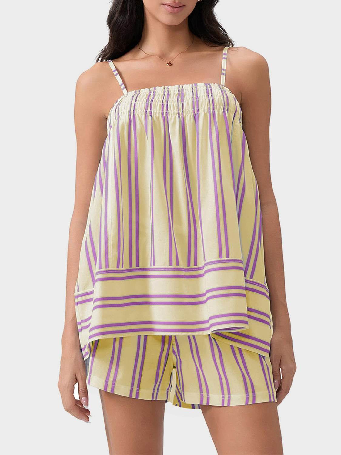 Smocked Square Neck Cami and Shorts Set - Hovatok