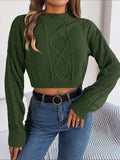 Cable-Knit Round Neck Cropped Sweater - Hovatok