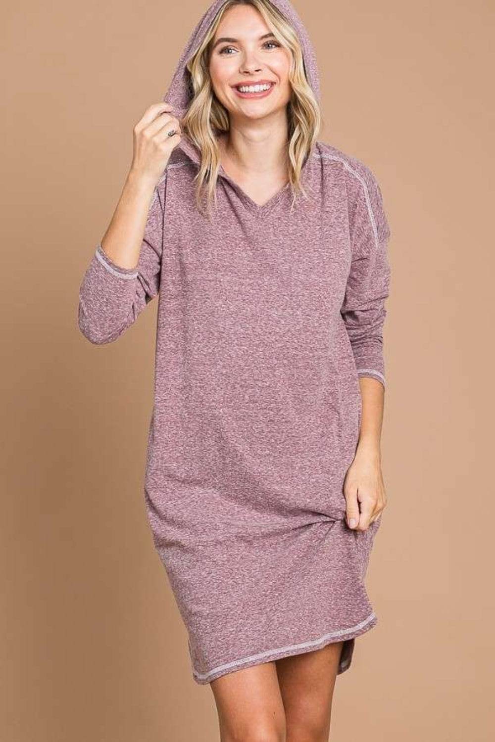 Culture Code Full Size Hooded Long Sleeve Sweater Dress - Hovatok
