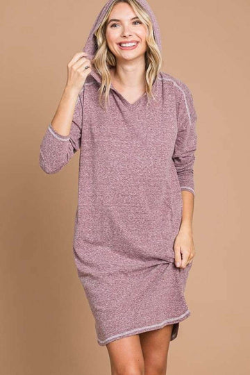Culture Code Full Size Hooded Long Sleeve Sweater Dress - Hovatok