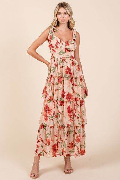 Mittoshop Layered Floral Sweetheart Neck Maxi Dress - Hovatok
