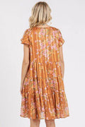 Mittoshop Flower Print Round Neck Flutter Sleeve Tiered Dress - Hovatok