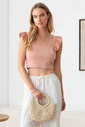 Le Lis Ruffled Cap Sleeve Square Neck Crop Top - Hovatok