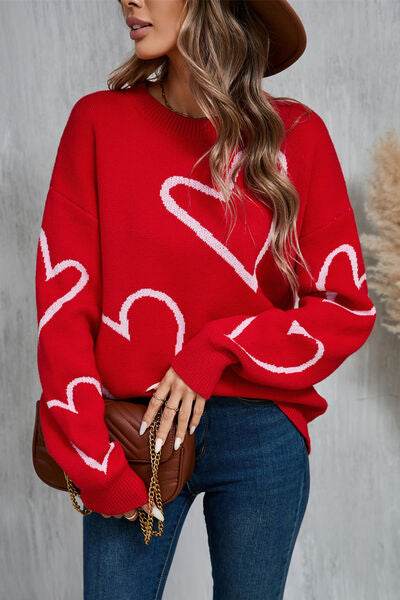 Angel Wings Heart Dropped Shoulder Long Sleeve Sweater - Hovatok