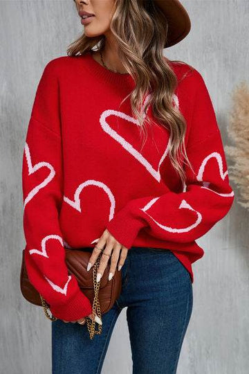 Angel Wings Heart Dropped Shoulder Long Sleeve Sweater - Hovatok
