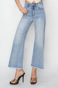 RISEN High Rise Crop Wide Fray Hem Jeans - Hovatok
