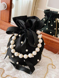 Pearl Detail Solid Color Bucket Bag - Hovatok
