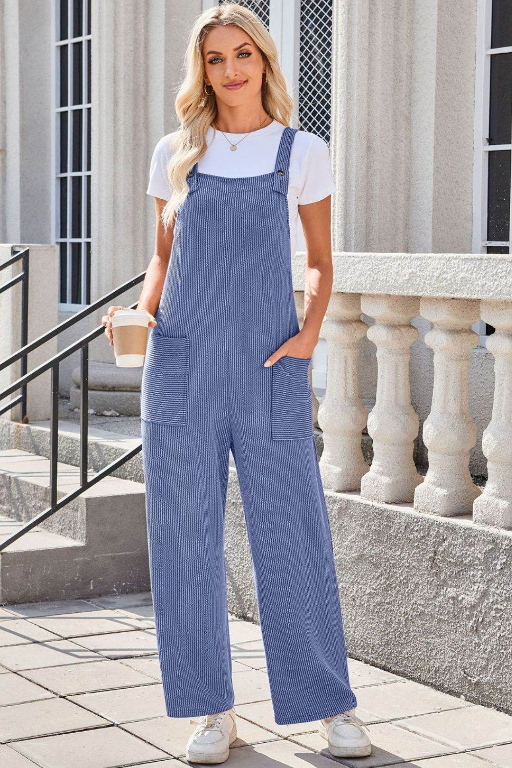 Lovelet Square Neck Wide Strap Overalls with Pockets - Hovatok
