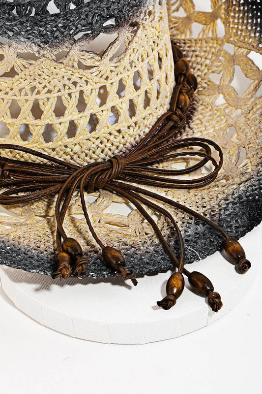 Fame Cutout Rope Strap Wide Brim Hat - Hovatok
