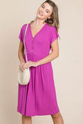 BOMBOM V-Neck Short Sleeve Dress - Hovatok