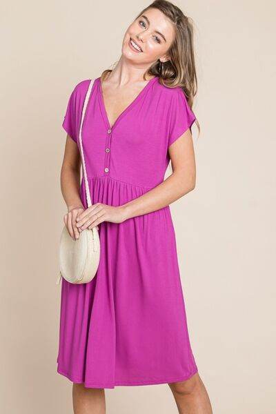 BOMBOM V-Neck Short Sleeve Dress - Hovatok