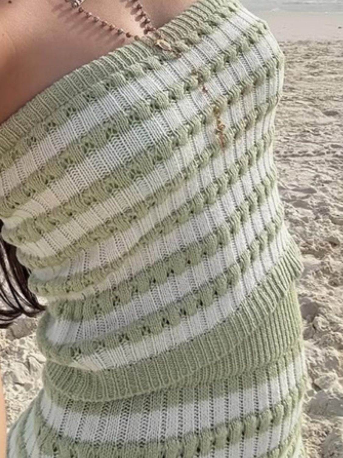 Contrast Striped Tube Top and Skirt Sweater Set - Hovatok