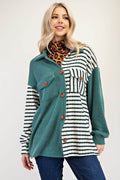 Celeste Full Size Striped Button Up Dropped Shoulder Shacket - Hovatok