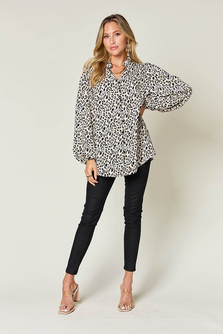 Double Take Full Size Leopard Long Sleeve Blouse - Hovatok